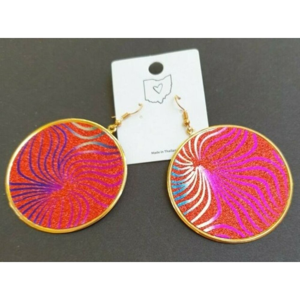 Earrings Round Dangle Circle Ear Wire OpArt